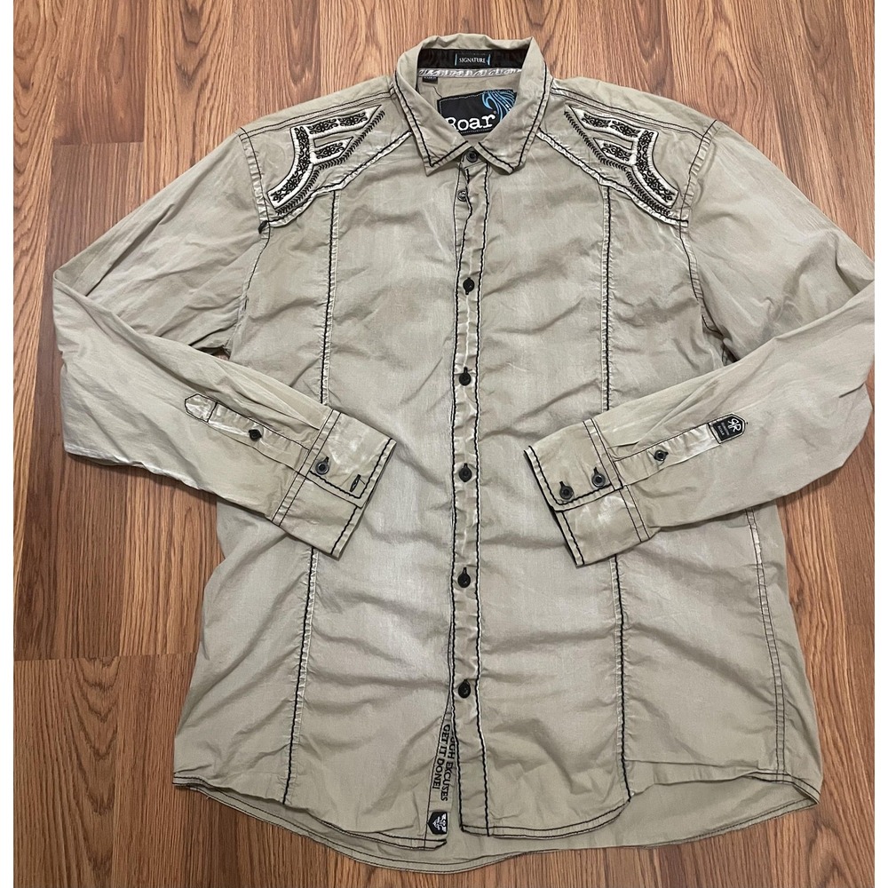 Roar Western Shirt Mens XL Signature Embroidered Graphic Button Up